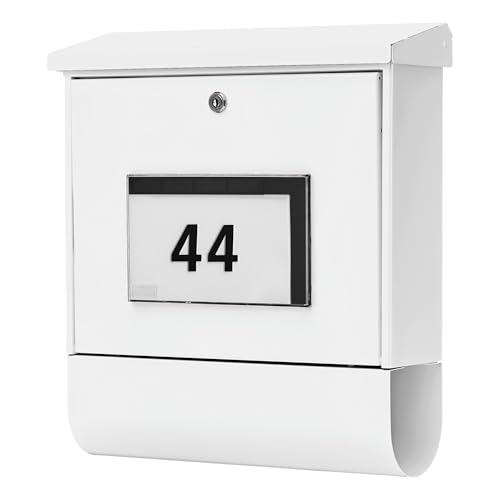 Burg Wächter Briefkasten mit Zeitungsfach und beleuchteter Hausnummer, Verzinkter Stahl, Einwurf-Format DIN C4, Inkl. 2 Schlüssel, Malaga 4400 W, Weiß (ähnlich RAL 9016), 75320