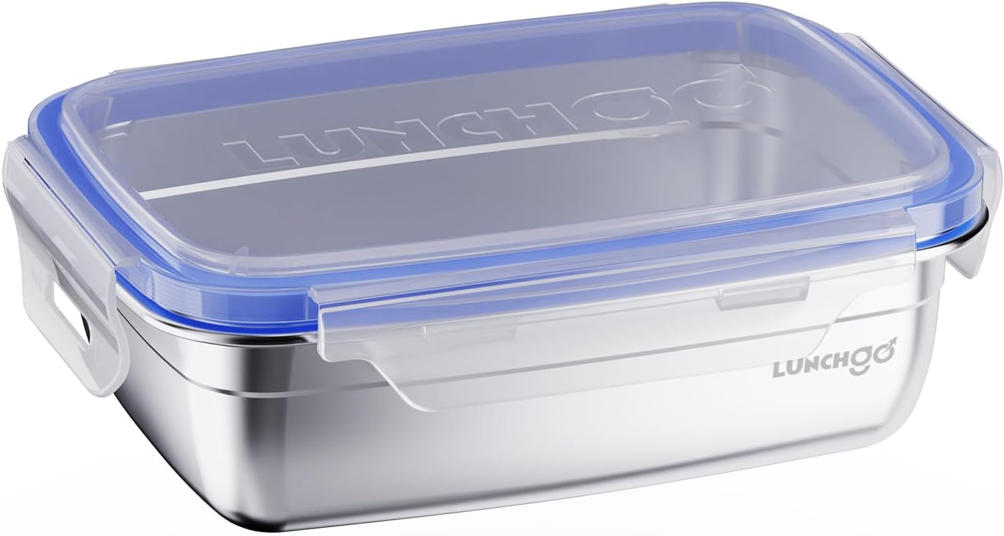 LUNCHGO® [1 Piece 5-Cup (1.2L) Stainless Steel Container for G1 Electric Lunch Box Replacement, 316 Inner Bowl with Airtight Lid, Dishwasher Safe (Blue Silicone Ring)