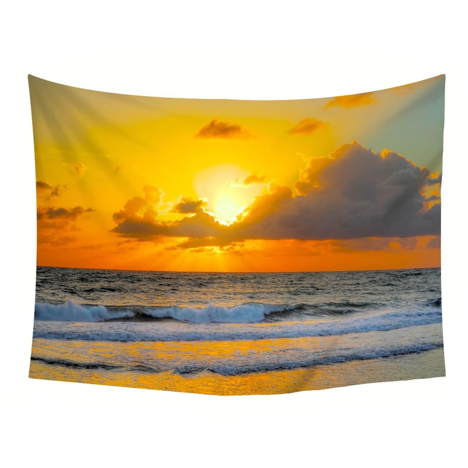 Homxi Wandteppich Wall Hanging 260 W x 240 H CM, ​​Strandmeer Sonnenuntergang​​, Polyester Tapestry, Gelb Schwarz