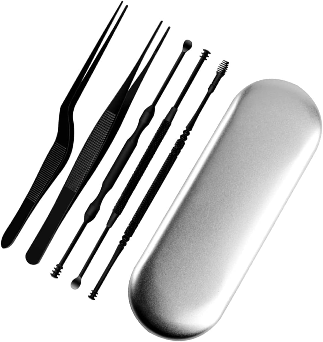 Healifty 18pcs Stainless Steel Ear Cleaning Tools Set Double-Ended Ear Picks Tweezers for Safe Home Travel Use Black Portable Skid-Resistant Design