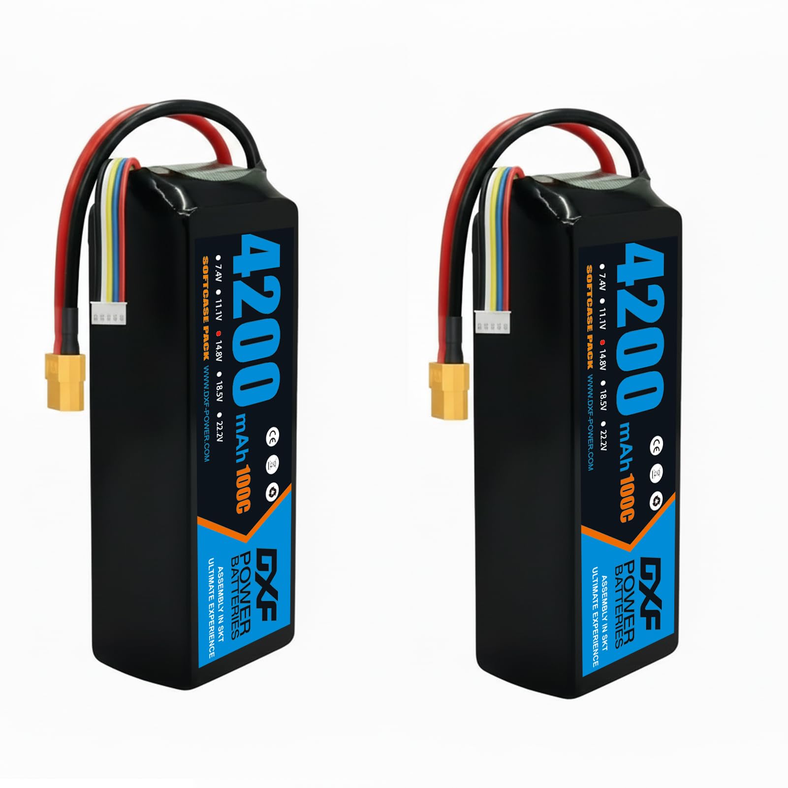 DXF LiPo Akku 4S 14,8V 4200mAh 100C XT60 Stecker Hardcase für RC Auto Flugzeug Hubschrauber Boot Drohne FPV Quadcopter Buggy Truggy Monster Truck Hohe Entladung - 2er Pack