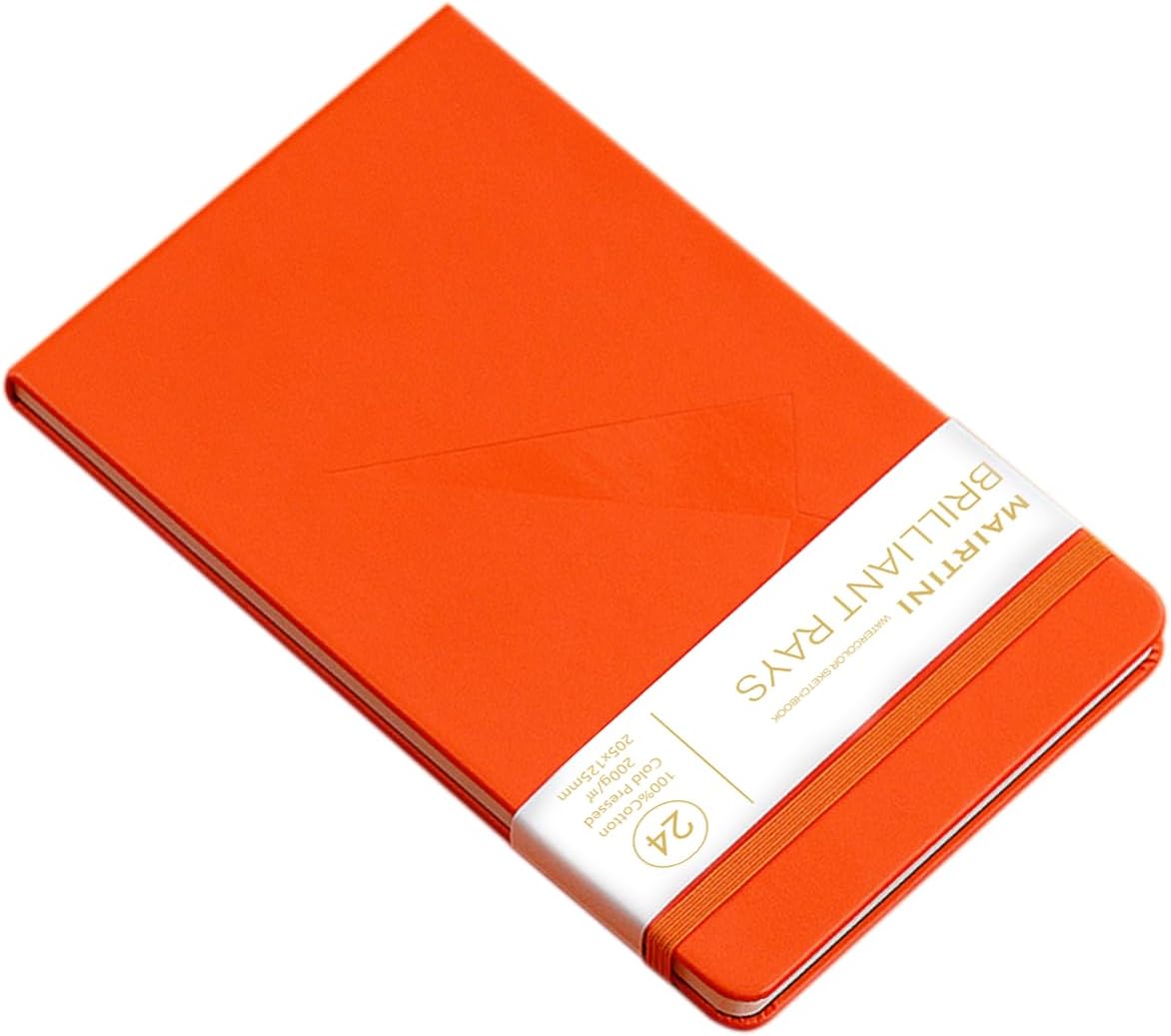 Mairtini Academy Grade Brilliant Series Pure Cotton Portable Watercolor Journal 200g Watercolor Pad 24 Sheets A5(Orange)