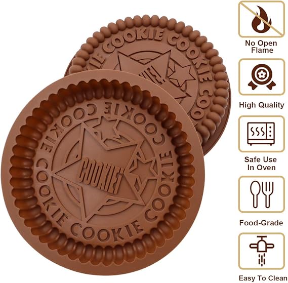 Meiyouju 2 Pieces Cookie Cake Molds, Oreo Biscuit Silicone Molds, 7.5 Inch Baking Molds Silicone Non-Stick and Quick Release Bakeware for Layer Cakes, Brownies, Baked Cakes