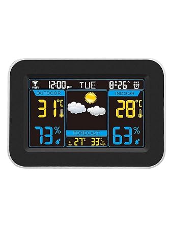 Wi-Fi Weather Station | Indoor/Outdoor Remote Monitoring System Shows Temperature, Humidity | Wireless LED Color Console w/Forecast DataBlack
