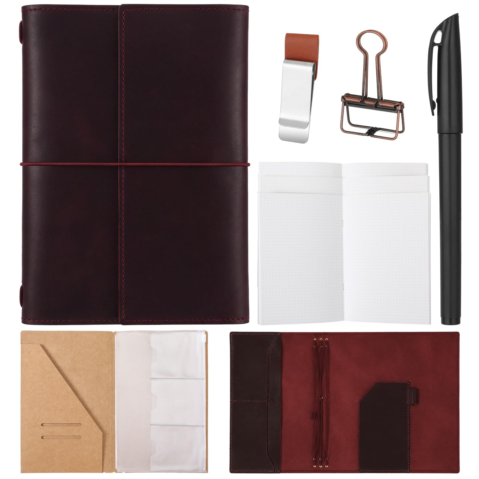 Eaasty Pocket - Cuaderno de viaje recargable de piel auténtica, color rojo