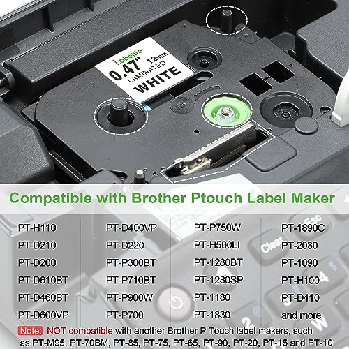 Labelife 5-Pack Replacement for Brother P Touch TZe Label Tape 12mm 0.47 Inch Laminated White TZ Tape TZe-231 TZ-231 for Brother Ptouch Label Maker PT-D210 PT-D220 PT-D200 PT-H110 PT-D600 PT-D410BT