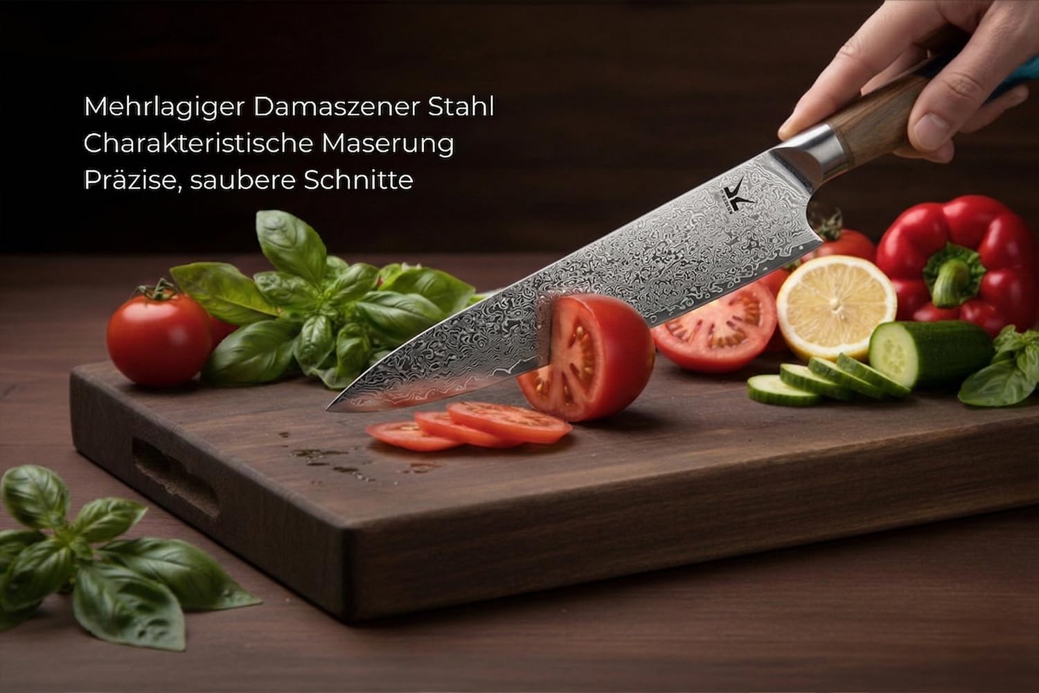 KAWOLA Damast Küchenmesser Santoku Kochmesser 21cm I Küchenmesser Damaststahl I Santoku Messer Damast I Damaststahlmesser Geschenkbox | japanisches Kochmesser