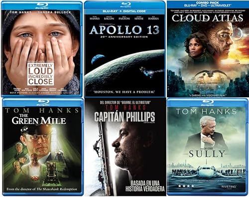 Tom Hanks Movies on Blu-ray - Apollo 13   Cloud Atlas   The Green Mile   Captain Phillips   Sully   Extremely Loud, Incredible Close [Blu-ray, 5-Pack] Region 1 A