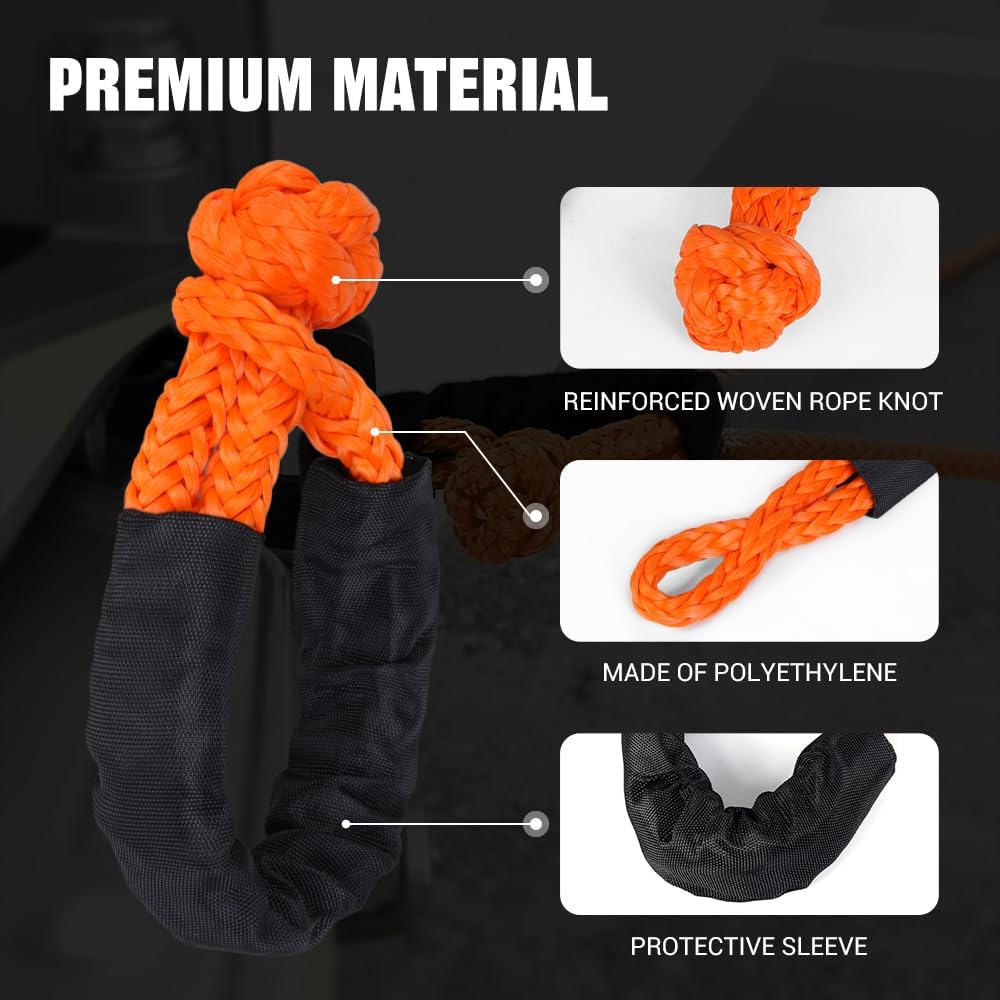 BARTOO 2PCS Soft Shackle 1/2 Inch x 22 Inch (56,000LBS Break Strength), Synthetic Soft Shackle Recovery Rope for ATV UTV SUV Truck Off-Road Vehicle Recovery Accessories, Orange