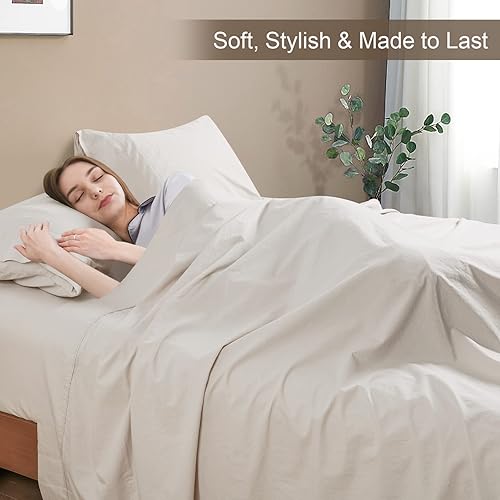 Miniatura 2 de PHF Juego de sábanas de 100 % algodón lavado para ropa, tamaño individual, juego de sábanas de algodón ultra suave, 3 piezas transpirables y