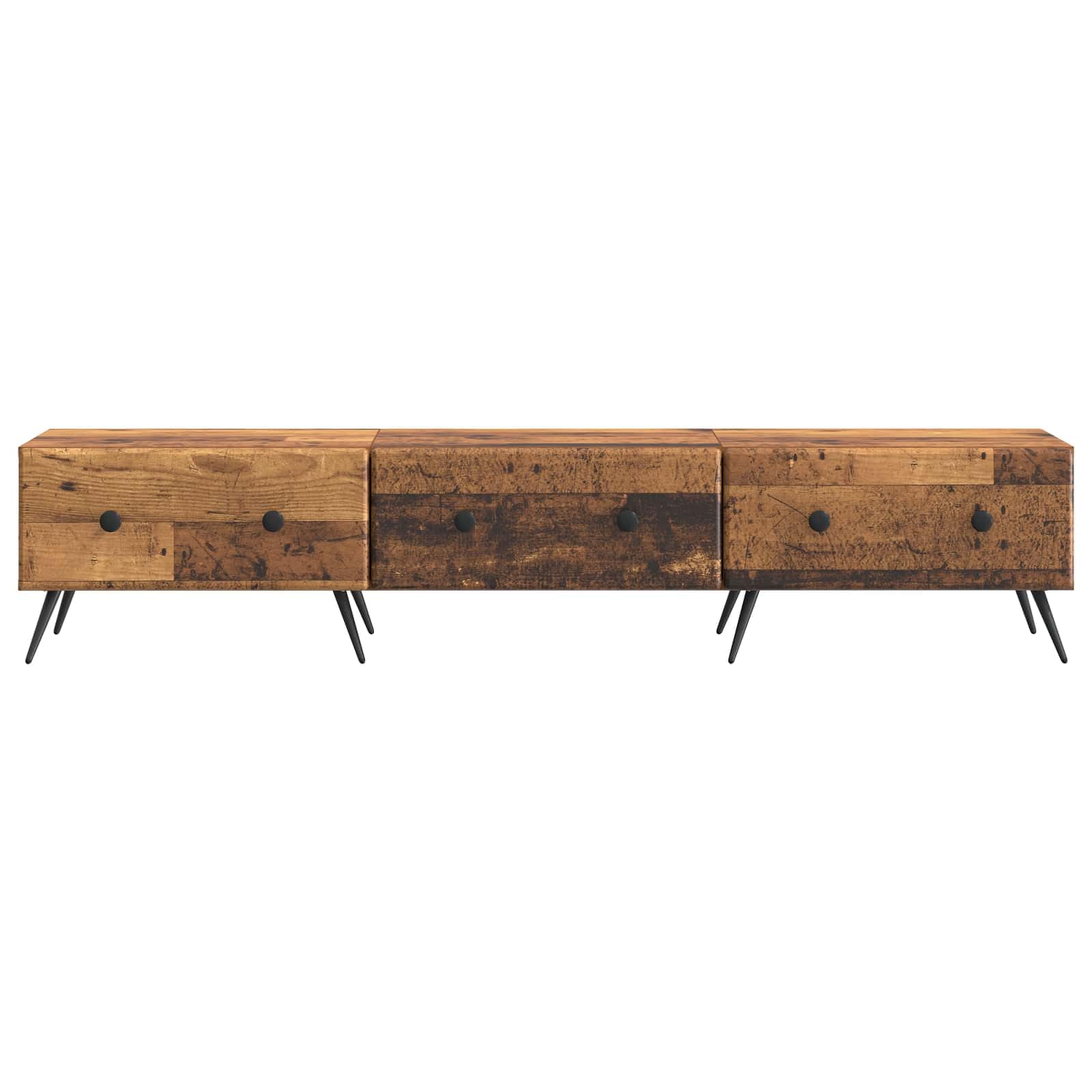 Mobile TV in legno anticato, 147 x 34,5 x 30 cm, moderno supporto TV con ripiani e cassetti, molto spazio per lettori multimediali e DVD, design compatto per piccoli appartamenti