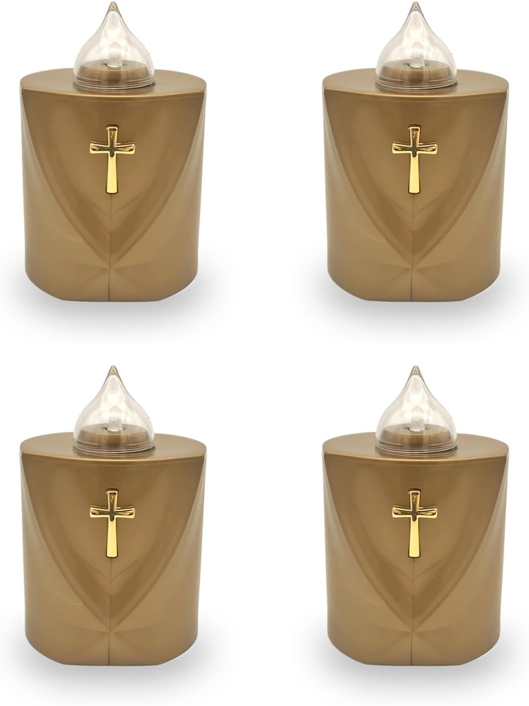 LED Votive Candle Memorial Light – Flickering Effect Like a Real Candle – Long Burning time up to 120 Days – Reusable Cemetery Remembrance Eternal Candle – Gold – HOLY Cross