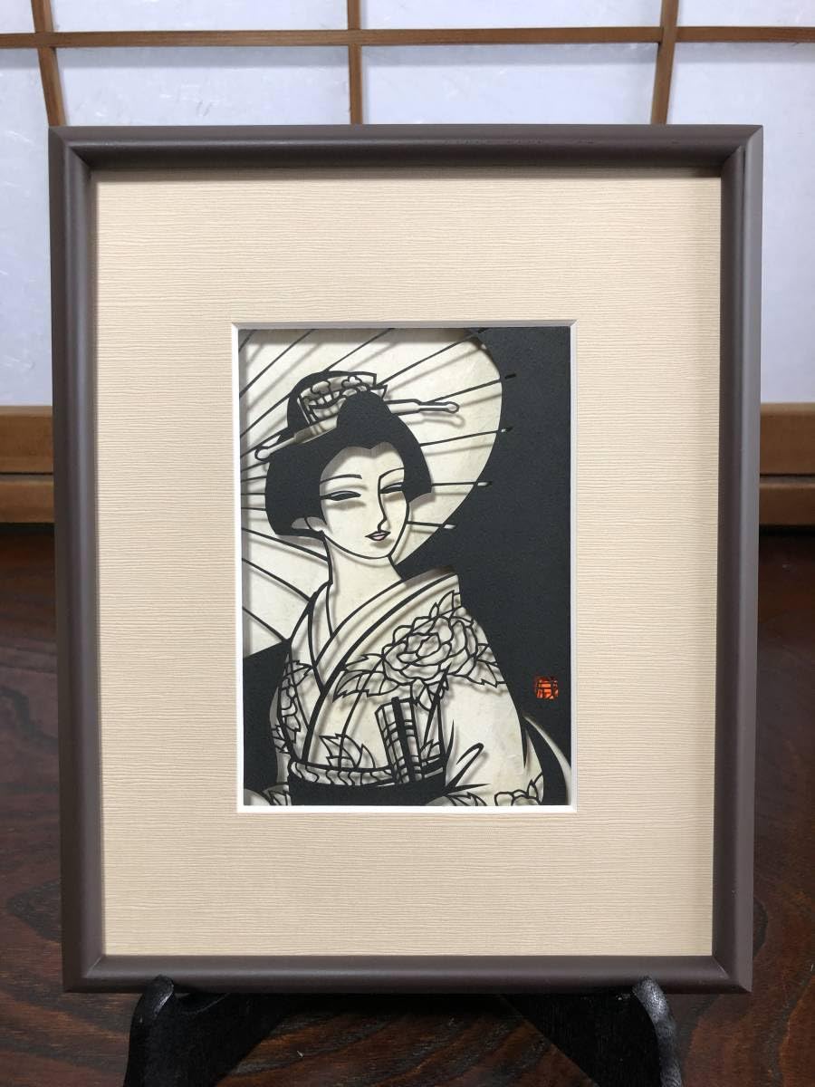 町田吉成 作「時雨」　2007年　額入り切り絵 Amazon.co.jp: 町田吉成作 時雨 額入り切り絵 2007年 真作 : おもちゃ