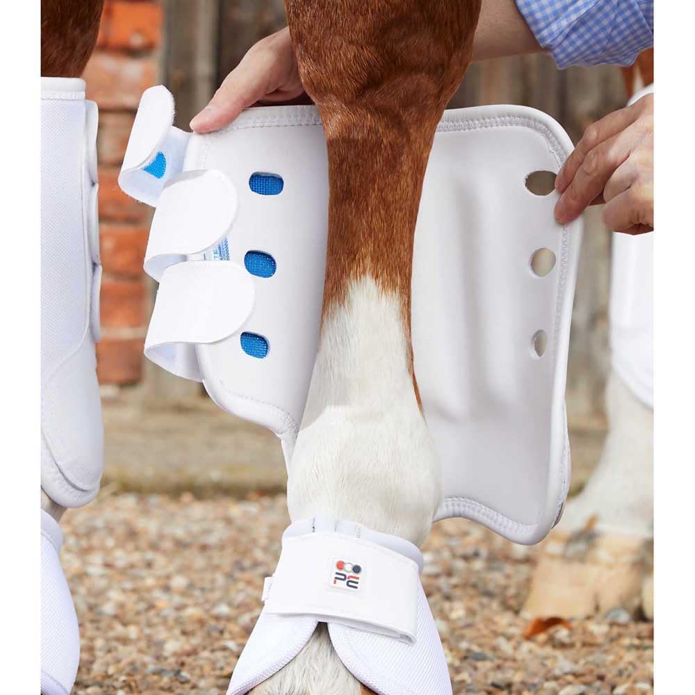 Premier Equine Air Cooled Original Gelände-Gamaschen vorne (M, weiß)