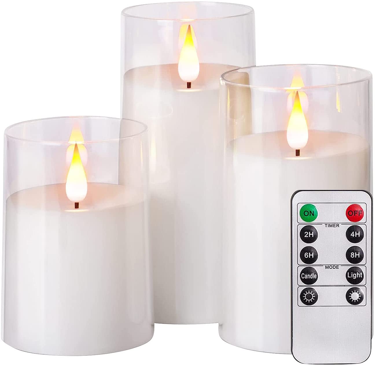 candele a led con telecomando: Set da 6 Candele LED in cera vera, con telecomando, diverse dimensioni, in vetro acrilico (realistiche, elettriche a cera, dimmer)