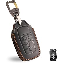 OLLEN Genuine Leather Key Fob Cover, Fit for Toyota Tacoma Tundra Corolla Cross Crown Venza Sequoia Highlander RAV4 Prime Camry Prius, Leather Smart Remote Key Protector E Style, Black
