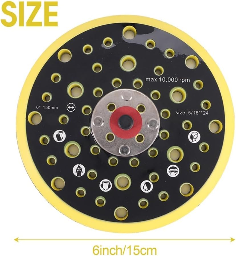 2 Pcs 6 Inch 52 Hole Sanding Backing Pad, 150mm PUR Foam Polishing Disc with Hook &, 5/16-24 Thread Random Orbital Sander Grinding Machine