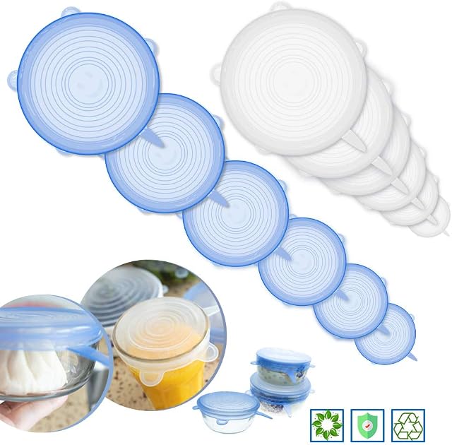 Silicone Stretch Lids from LYSLEDA, Reusable Food Bowl Covers Fit Various Sizes & Shapes of Containers, Durable & Expandable Airtight Food Storage Covers to Keep Food Fresh and Safe(12 Pack).