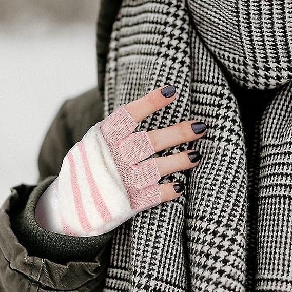 Warm Winter Knit Fingerless Gloves for women with Flip-Top Mittens, Convertible Fingerless Mittens for Women - Image 5