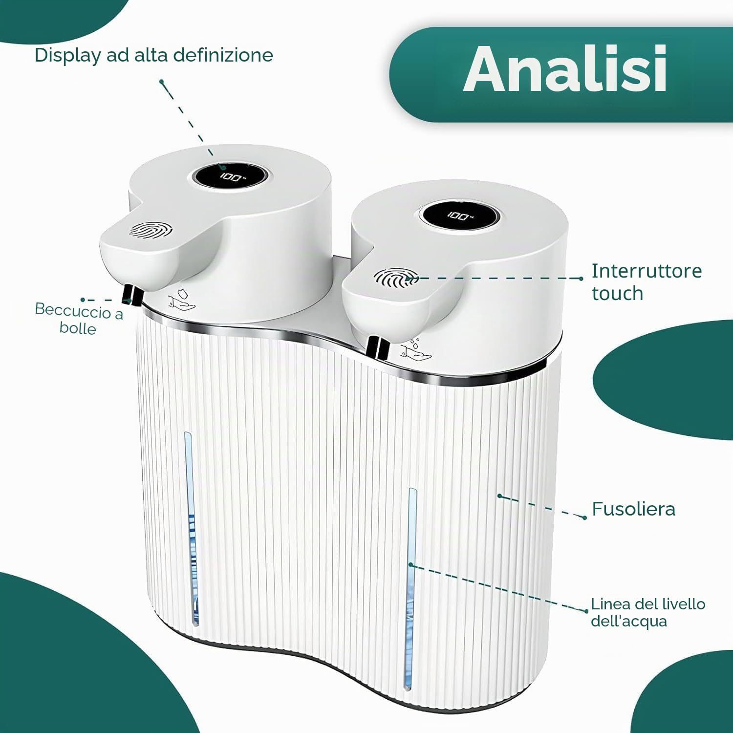 Dispenser automatico di sapone doppio Touchless Schiuma Dispenser di sapone liquido 4 livelli regolabile Smart Soap Dispenser per bagno Cucina Ufficio Hotel Sapone per piatti