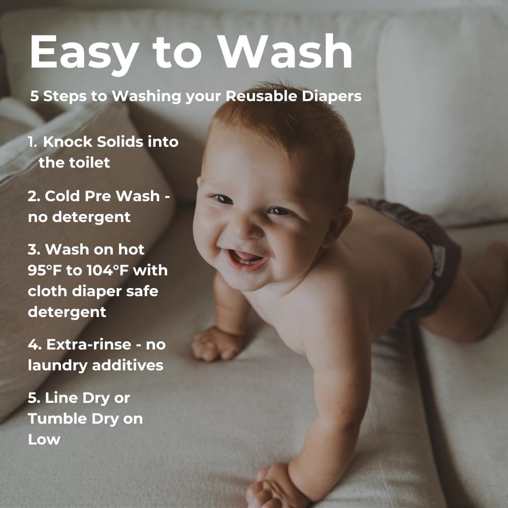 Nora's Nursery AWJ Cloth Diapers 7 Pack with 1 Wet Bag - Waterproof Cover, Washable, Reusable & One Size Adjustable Pocket Diapers for Newborns and Toddlers - On The Farm - Image 5