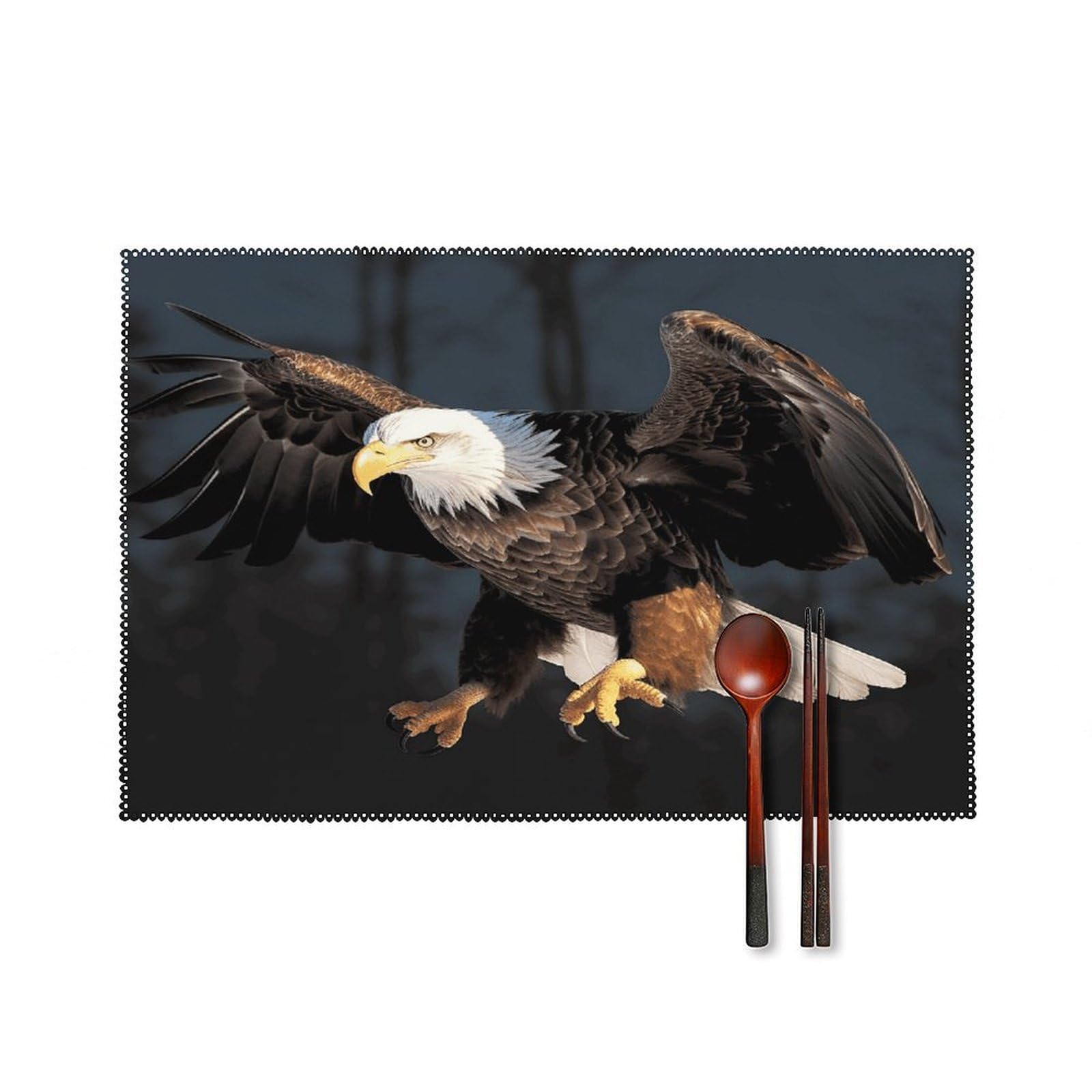 3D Bald Eagle Placemats Washable Canvas Place Mats Decoration Placemat for Dining Table Easy to Clean Tables Mat Set of 6 for Kitchen Dining Room Coffee Table
