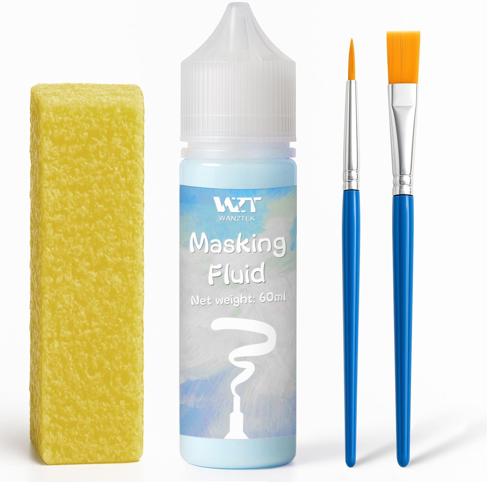 Masking Fluid for Watercolor Painting - 60ml Blue with a Paintbrush and Eraser - Art Masking Fluid Pen Watercolor Medium Art Supplies for Artists
