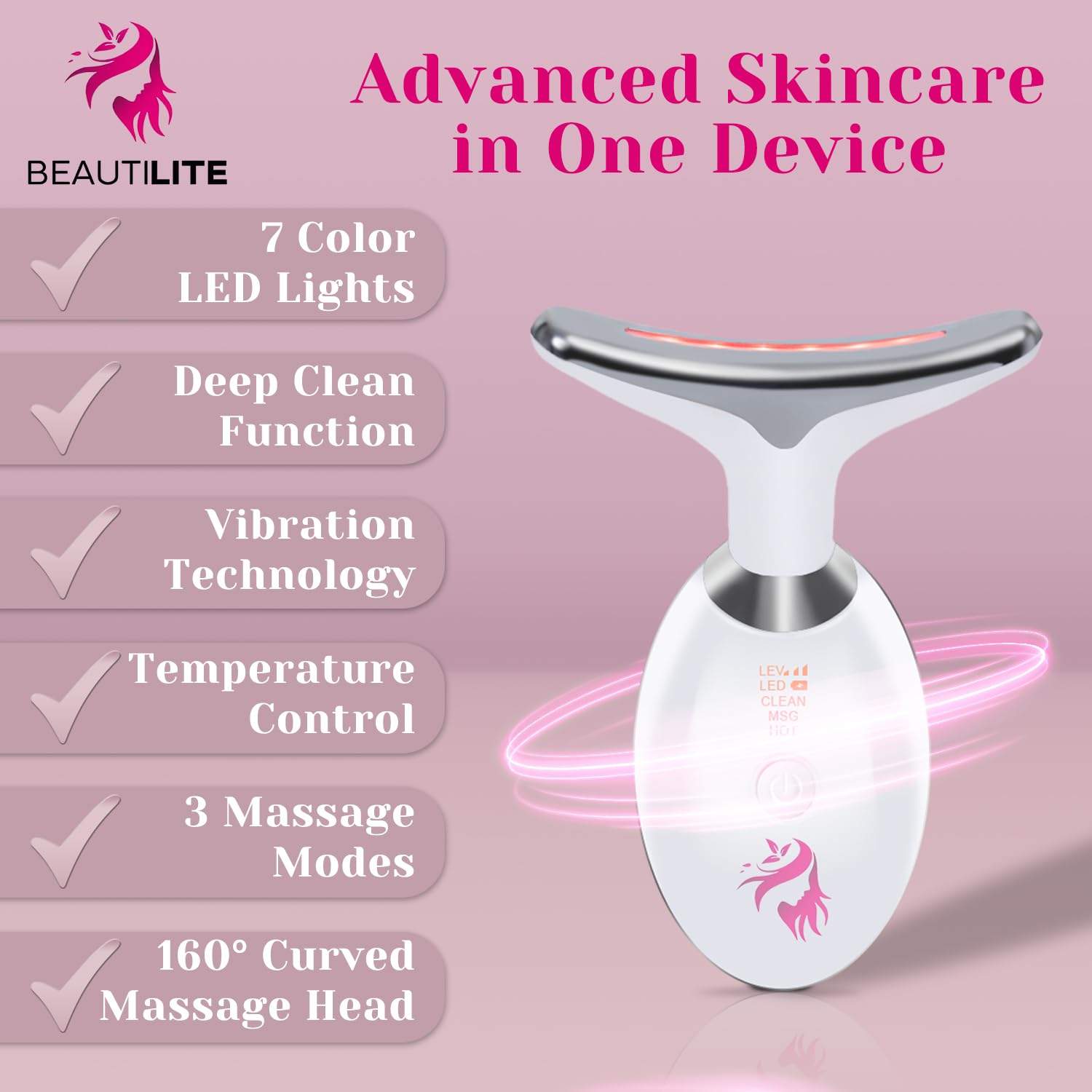 Luminesce - Escultor facial LED 7 en 1 - Terapia de luz roja para cara, drenaje linfático, reductor de doble barbilla, dispositivo de estiramiento facial antienvejecimiento y estiramiento facial,