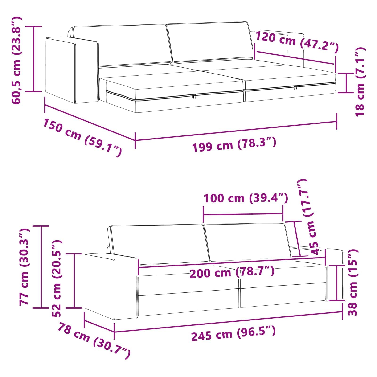 Sofa do spania czarna z materiału 245 x 78 x 77 cm z funkcją spania i stabilną metalową ramą, wygodna tapicerka, składana, idealna do salonu, biura i pokoju gościnnego
