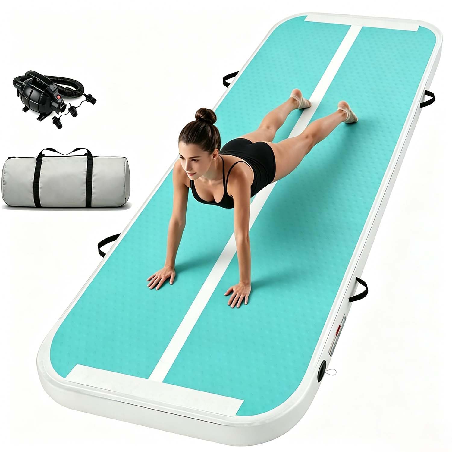 Air Mat Tumble Track 10ft/3m Gymnastics Inflatable Tumbling Track Mat WhiteGreen 6 Inches Thick with Air Pump