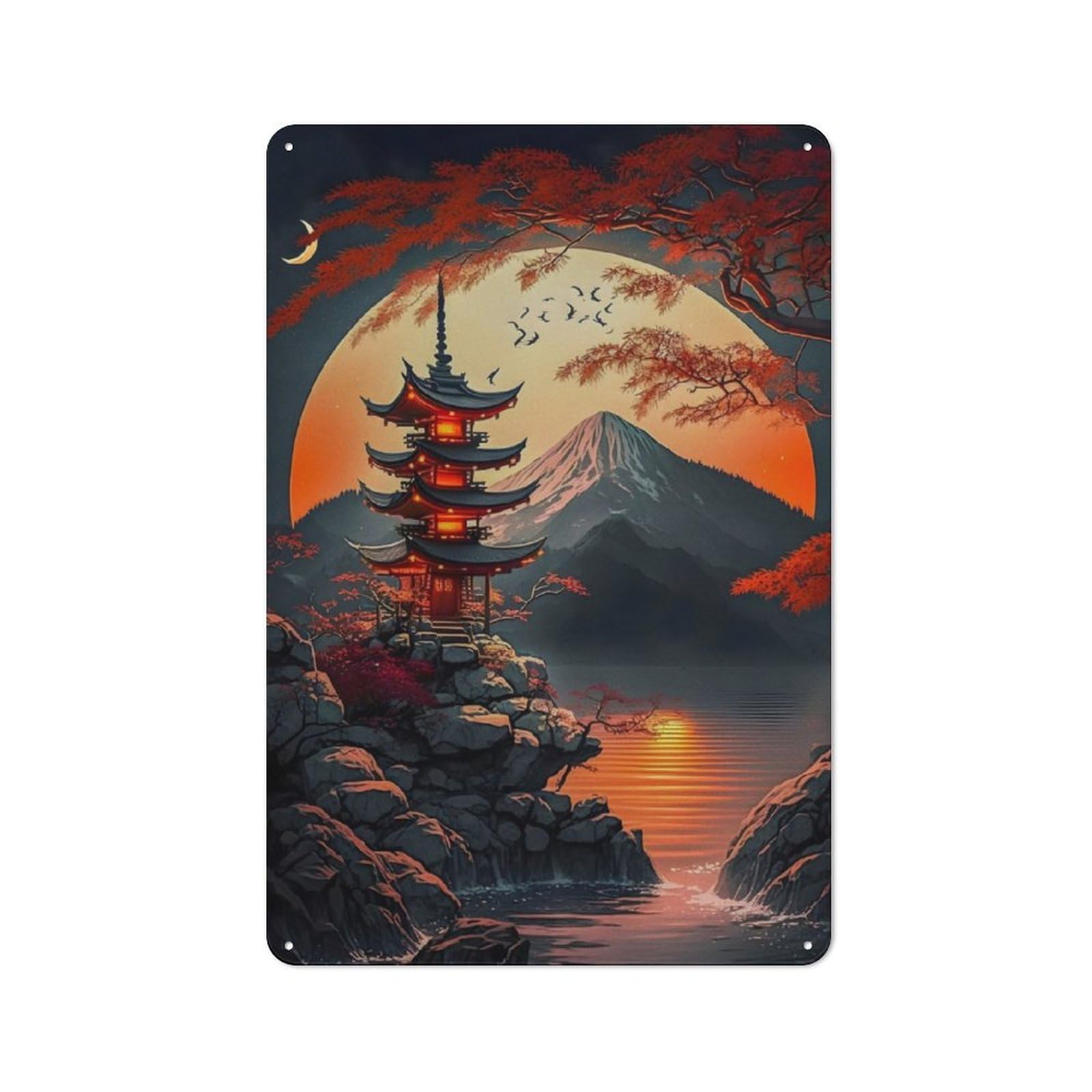 Junmoney Moonlight Japan Retro Metal Wall Decor 30X20cm, Metal Wall Art Sign For Living Room, Hallway, Kitchen Or Cafe