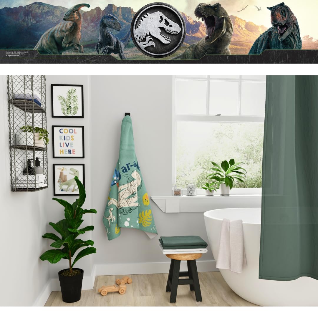 Franco Jurassic World Kids - Toalla de rizo de algodón suave con capucha para baño, piscina, playa, 24 x 50 pulgadas (producto oficial)