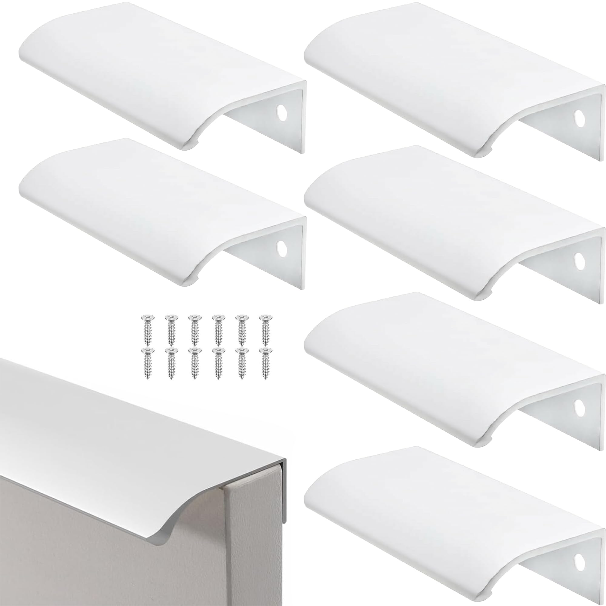 ZIOYANE 6Pcs Furniture Handles, 120mm Invisible Cabinet Pulls, Kitchen Drawer Handles, Aluminium Alloy Handle for Wardrobe, Cabinet Doors and Drawers, Includes Screws for Easy Installation