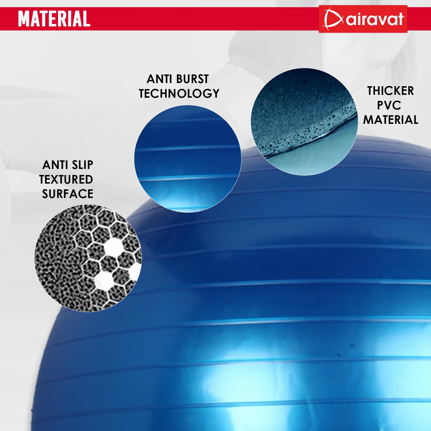 AIRAVAT Yoga Ball Exercise Ball for Workout, Anti-Burst and Slip Resistant Stability Ball, Swiss Ball for Physical Therapy, Balance Ball Chair, Home Gym Fitness (Blue- 65cm) 1
