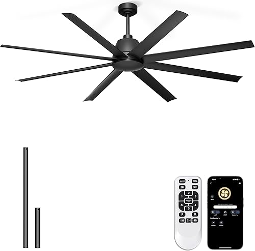 Miniatura 8 de Ventiladores de techo industriales de 96" con luces, ventilador de techo grande con control remoto/APP, ventiladores de techo para exteriores con 8