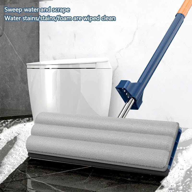 Grande scopa piatta, set con secchio, lavapavimenti con funzione di strizzatura, girevole a 360°, set con 4 cuscinetti in microfibra, mocio per piastrelle in legno duro
