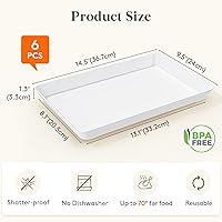 Vista 2 de Lifewit Bandeja de Servir de Plástico para Suministros de Fiesta, Platos de 15" x 10" para Servir Alimentos, 6 piezas Bandejas Blancas Reutilizables