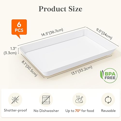 Miniatura 2 de Lifewit Bandeja de Servir de Plástico para Suministros de Fiesta, Platos de 15" x 10" para Servir Alimentos, 6 piezas Bandejas Blancas Reutilizables