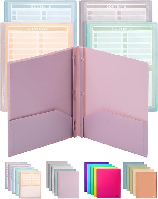 Mr. Pen- Plastic Folders with Pockets and Prongs, 5 Pack, Letter Size, Pastel Colors, Flexible Plastic Folders with Prongs & Card Slot, Back to School Supplies