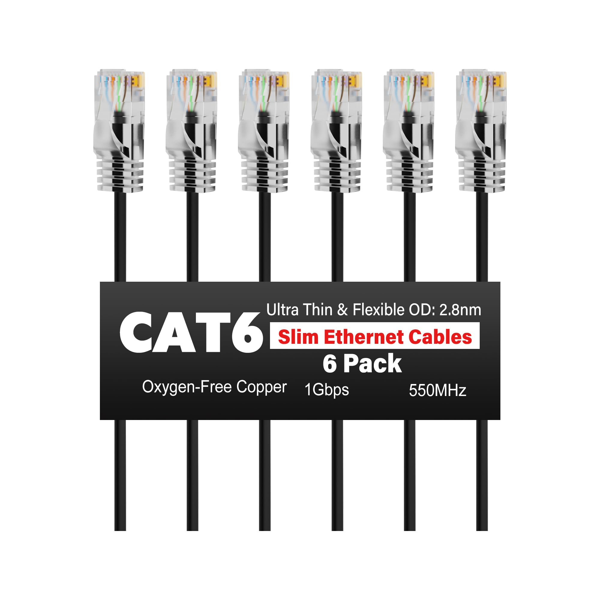 Slim CAT6 Ethernet Cable 15 FT (6-Pack), Cat 6 Patch Cable, 1Gbps, Internet Network Cables, Ultra Slim Cat6 Cat5e Cables, UTP, for Router, Modem, Switch, Gaming Consoles, TV, Server, Computer Room