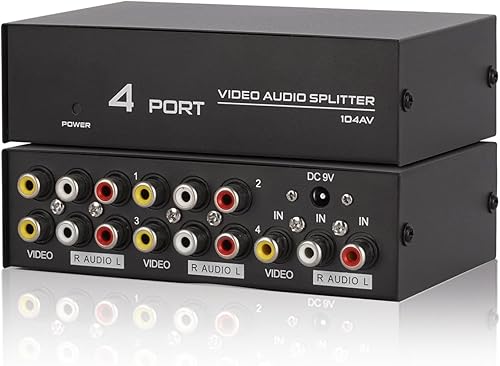 3 RCA Splitter 4 vías, 1 en 4 salida AV Splitter, Audio Composite Video LR Distribution Box para DVD DVR HDTV Monitor PC