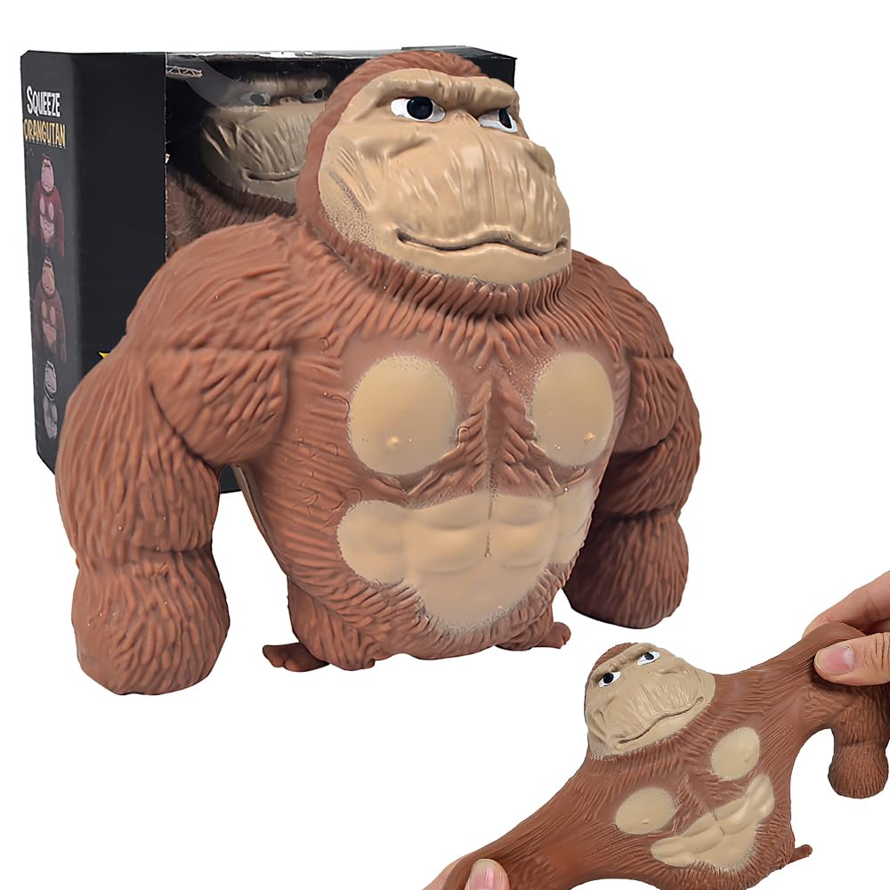 YANGUN Stretchy Monkey Toy, Stretchy Gorilla Toy, Decompress Gorilla Toy, Squeeze Orangutan Monkey, Decompress and Squish, Stress Relief Toys, Stretchy Orangutan Toys for Kids and Adults (Gorilla)