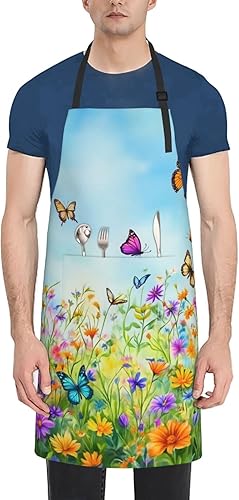 Miniatura 9 de Waterproof Apron With 2 Pockets,Kitchen Chef Aprons Bibs For Cooking Baking Painting Gardening Grooming