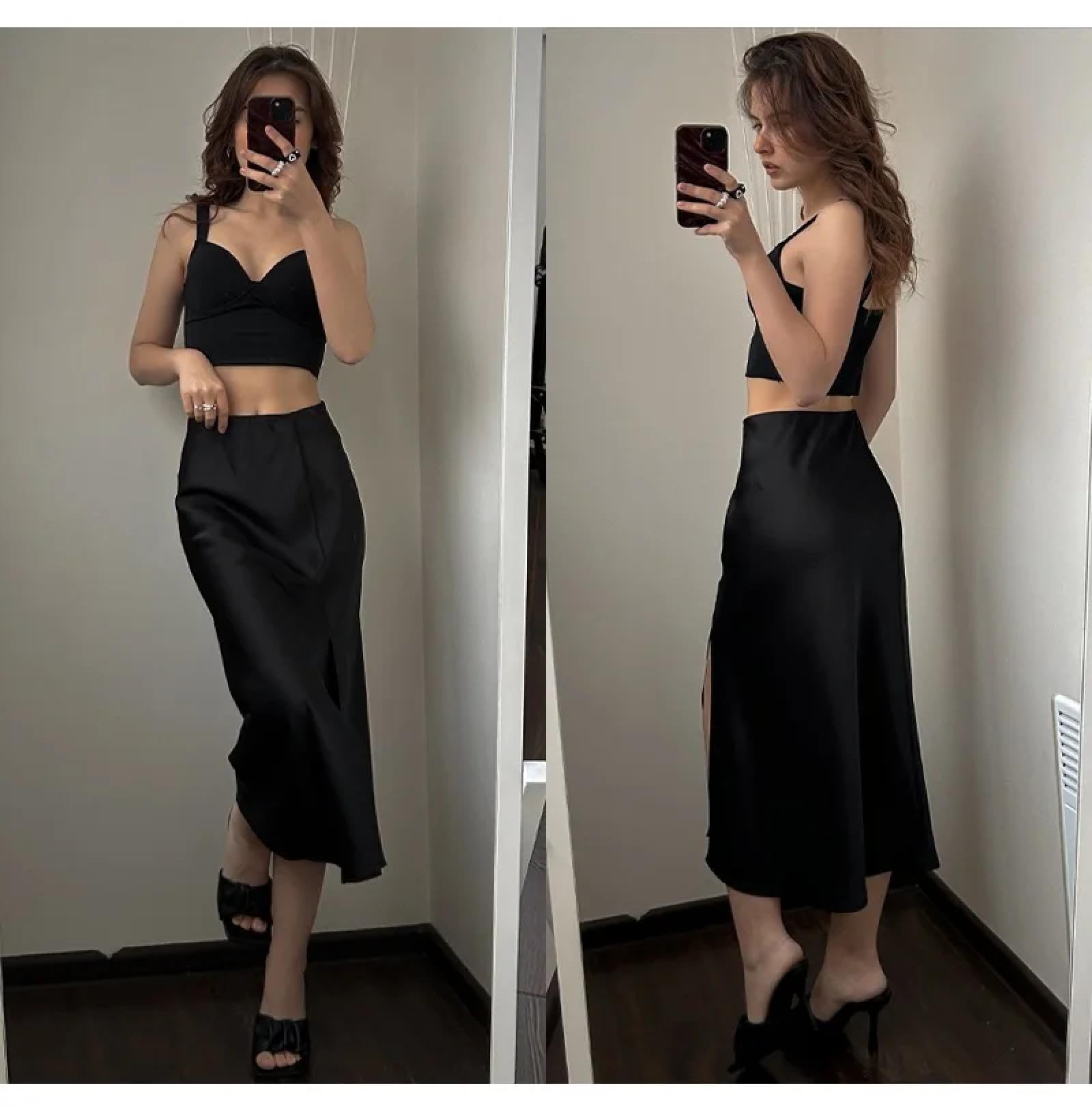 Gonna Donna in Raso da Donna Gonne con Elastico in Vita Gonne con Spacco Ladies Office A Line Gonne in Raso con Spacco per Le Donne