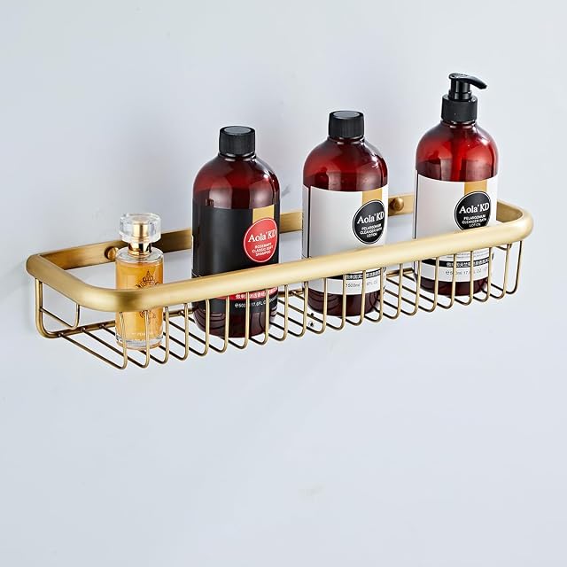 Hoinerus Antique Brass Bathroom Shelf Shower Organizer Caddy Wall Mounted Shampoo Holder Basket