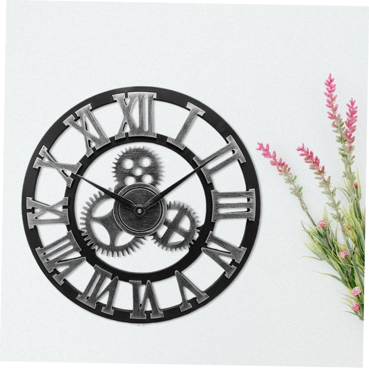 Cabilock Horloge Murale Décorative Industriel avec Mécanisme Silencieux Design De Roue Dentée Argenté pour Salon Cuisine Et Bureau