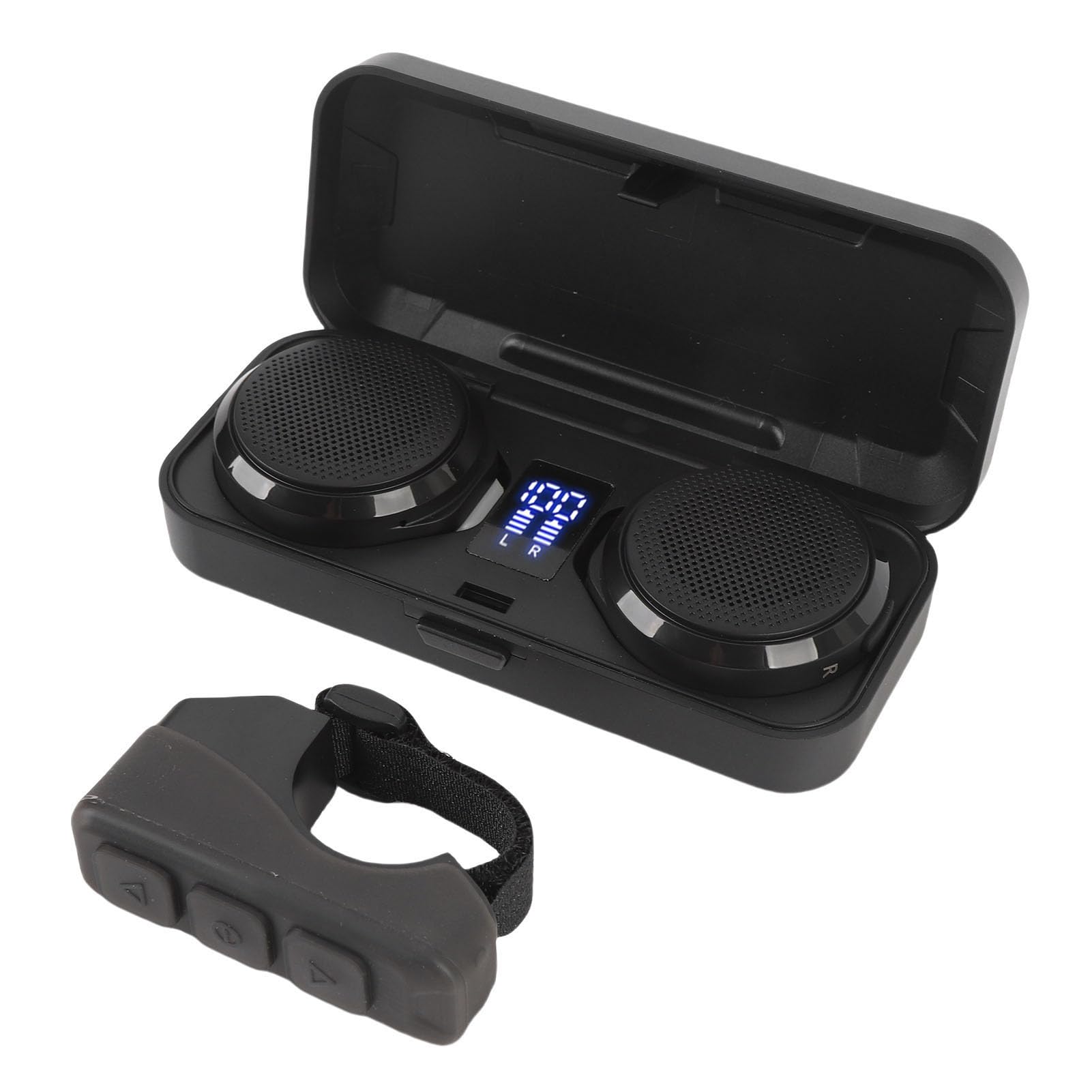 Denash Casque Bluetooth pour Moto, Haut-Parleur sans Fil, Suppression Active du Bruit pour L'équitation, Le Ski, l'escalade, 2 écouteurs, étui de Chargement, Télécommande pour Les Sports de Plein Air