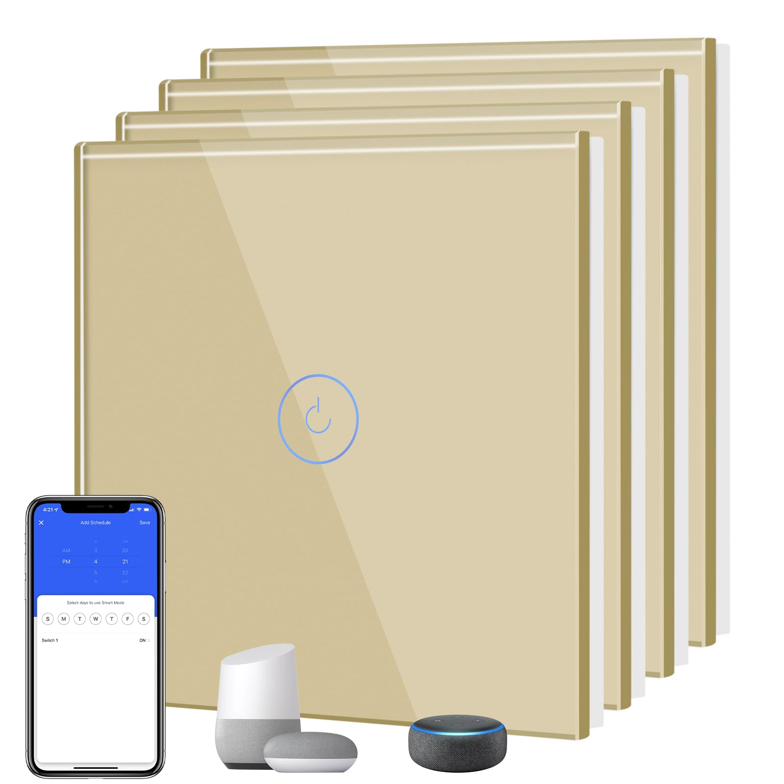 BSEED Interruptor Inteligente WIFI,Interruptores Tactil Con Cristal,Compatible con Alexa,Tuya y Smart Life,Requiere Cable Neutro,2 Gang 1 Vía,86mm Blanco — view 57