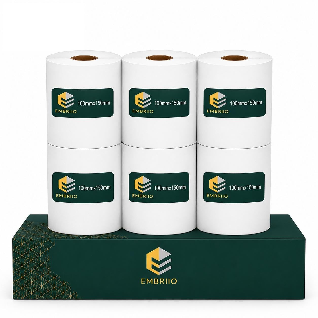 4x6 Thermal Labels,100mm x 150mm,White Permanent Adhesive Shipping & Mailing Labels Rolls Compatible with Thermal Transfer & Direct Printers (100x150-Roll-6pcs)