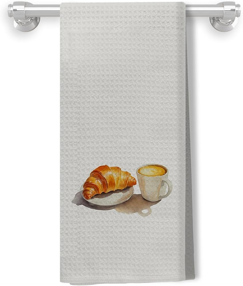 Trendy Croissant Coffee Kitchen Towels, French Breakfast Decorative Dish Tea Towels for Kitchen Decor, Coffee Bread Lovers Gifts Hand Towels, 16x24 Inch